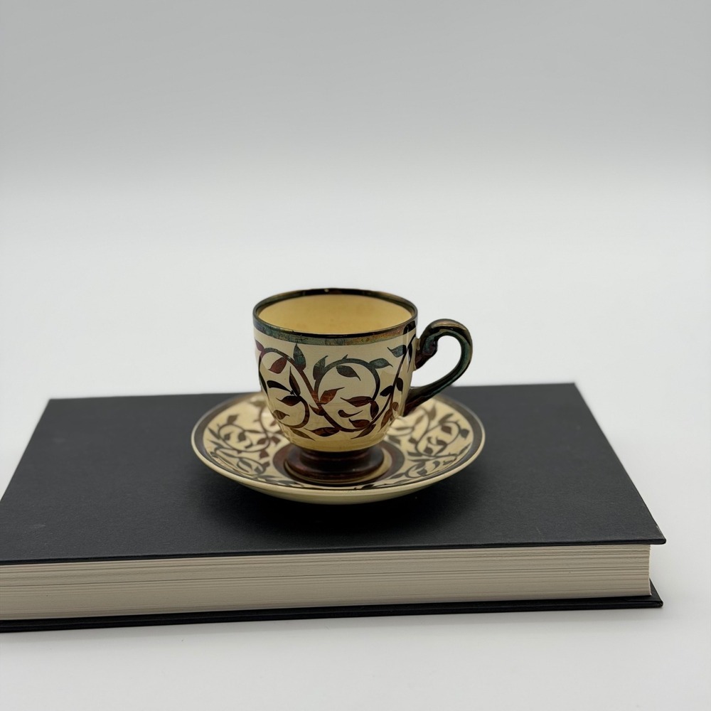 Vintage Myott Staffordshire England Demitasse Tea Cup and Saucer Set Luster Trim